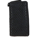 Vintage Woven Leather Zip Around Large 10 Card Coin Note Purse Black :  D-81