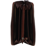Vintage Woven Leather Zip Around Large 10 Card Coin Note Purse Cognac :  D-81