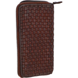 Vintage Woven Leather Zip Around Large 10 Card Coin Note Purse Cognac :  D-81