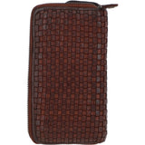Vintage Woven Leather Zip Around Large 10 Card Coin Note Purse Cognac :  D-81