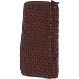 Vintage Woven Leather Zip Around Large 10 Card Coin Note Purse Cognac :  D-81