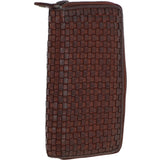 Vintage Woven Leather Zip Around Large 10 Card Coin Note Purse Cognac :  D-81