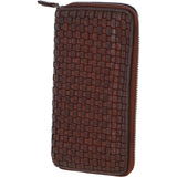 Vintage Woven Leather Zip Around Large 10 Card Coin Note Purse Cognac :  D-81