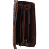 Vintage Woven Leather Zip Around Large 10 Card Coin Note Purse Cognac :  D-81