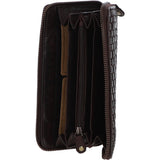 Vintage Woven Leather Zip Around Large 10 Card Coin Note Purse Dark Brown :  D-81