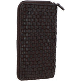 Vintage Woven Leather Zip Around Large 10 Card Coin Note Purse Dark Brown :  D-81