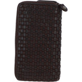 Vintage Woven Leather Zip Around Large 10 Card Coin Note Purse Dark Brown :  D-81