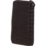 Vintage Woven Leather Zip Around Large 10 Card Coin Note Purse Dark Brown :  D-81