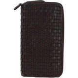 Vintage Woven Leather Zip Around Large 10 Card Coin Note Purse Dark Brown :  D-81