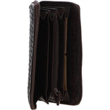 Vintage Woven Leather Zip Around Large 10 Card Coin Note Purse Dark Brown :  D-81