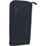 Vintage Woven Leather Zip Around Large 10 Card Coin Note Purse Navy :  D-81