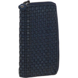 Vintage Woven Leather Zip Around Large 10 Card Coin Note Purse Navy :  D-81