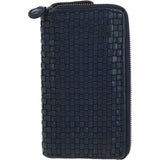Vintage Woven Leather Zip Around Large 10 Card Coin Note Purse Navy :  D-81