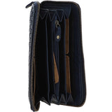 Vintage Woven Leather Zip Around Large 10 Card Coin Note Purse Navy :  D-81