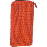 Vintage Woven Leather Zip Around Large 10 Card Coin Note Purse Orange :  D-81