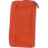 Vintage Woven Leather Zip Around Large 10 Card Coin Note Purse Orange :  D-81