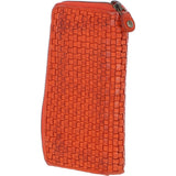 Vintage Woven Leather Zip Around Large 10 Card Coin Note Purse Orange :  D-81