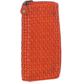 Vintage Woven Leather Zip Around Large 10 Card Coin Note Purse Orange :  D-81