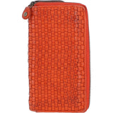Vintage Woven Leather Zip Around Large 10 Card Coin Note Purse Orange :  D-81