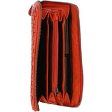Vintage Woven Leather Zip Around Large 10 Card Coin Note Purse Orange :  D-81