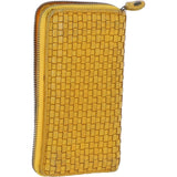 Vintage Woven Leather Zip Around Large 10 Card Coin Note Purse Yellow :  D-81