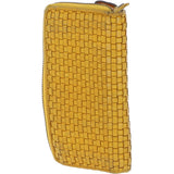 Vintage Woven Leather Zip Around Large 10 Card Coin Note Purse Yellow :  D-81