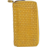 Vintage Woven Leather Zip Around Large 10 Card Coin Note Purse Yellow :  D-81