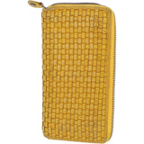Vintage Woven Leather Zip Around Large 10 Card Coin Note Purse Yellow :  D-81