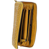 Vintage Woven Leather Zip Around Large 10 Card Coin Note Purse Yellow :  D-81