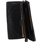 Vintage Woven Leather Zip Around Large 22 Card Coin Note Purse Black :  D-84
