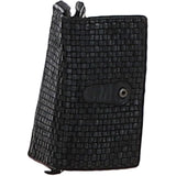 Vintage Woven Leather Zip Around Large 22 Card Coin Note Purse Black :  D-84