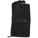 Vintage Woven Leather Zip Around Large 22 Card Coin Note Purse Black :  D-84