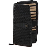 Vintage Woven Leather Zip Around Large 22 Card Coin Note Purse Black :  D-84