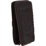 Vintage Woven Leather Zip Around Large 22 Card Coin Note Purse Dark Brown :  D-84