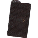 Vintage Woven Leather Zip Around Large 22 Card Coin Note Purse Dark Brown :  D-84