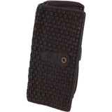 Vintage Woven Leather Zip Around Large 22 Card Coin Note Purse Dark Brown :  D-84