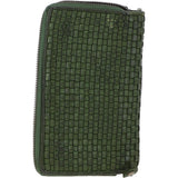 Vintage Woven Leather Zip Around Large 22 Card Coin Note Purse Green :  D-84