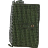 Vintage Woven Leather Zip Around Large 22 Card Coin Note Purse Green :  D-84