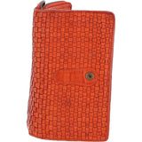 Vintage Woven Leather Zip Around Large 22 Card Coin Note Purse Orange :  D-84