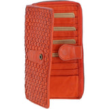 Vintage Woven Leather Zip Around Large 22 Card Coin Note Purse Orange :  D-84