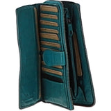 Vintage Woven Leather Zip Around Large 22 Card Coin Note Purse Turquise :  D-84