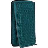 Vintage Woven Leather Zip Around Large 22 Card Coin Note Purse Turquise :  D-84