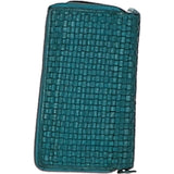 Vintage Woven Leather Zip Around Large 22 Card Coin Note Purse Turquise :  D-84