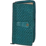 Vintage Woven Leather Zip Around Large 22 Card Coin Note Purse Turquise :  D-84
