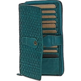 Vintage Woven Leather Zip Around Large 22 Card Coin Note Purse Turquise :  D-84