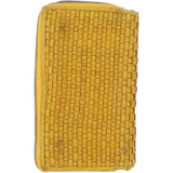 Vintage Woven Leather Zip Around Large 22 Card Coin Note Purse Yellow:  D-84