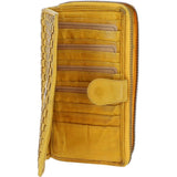 Vintage Woven Leather Zip Around Large 22 Card Coin Note Purse Yellow:  D-84