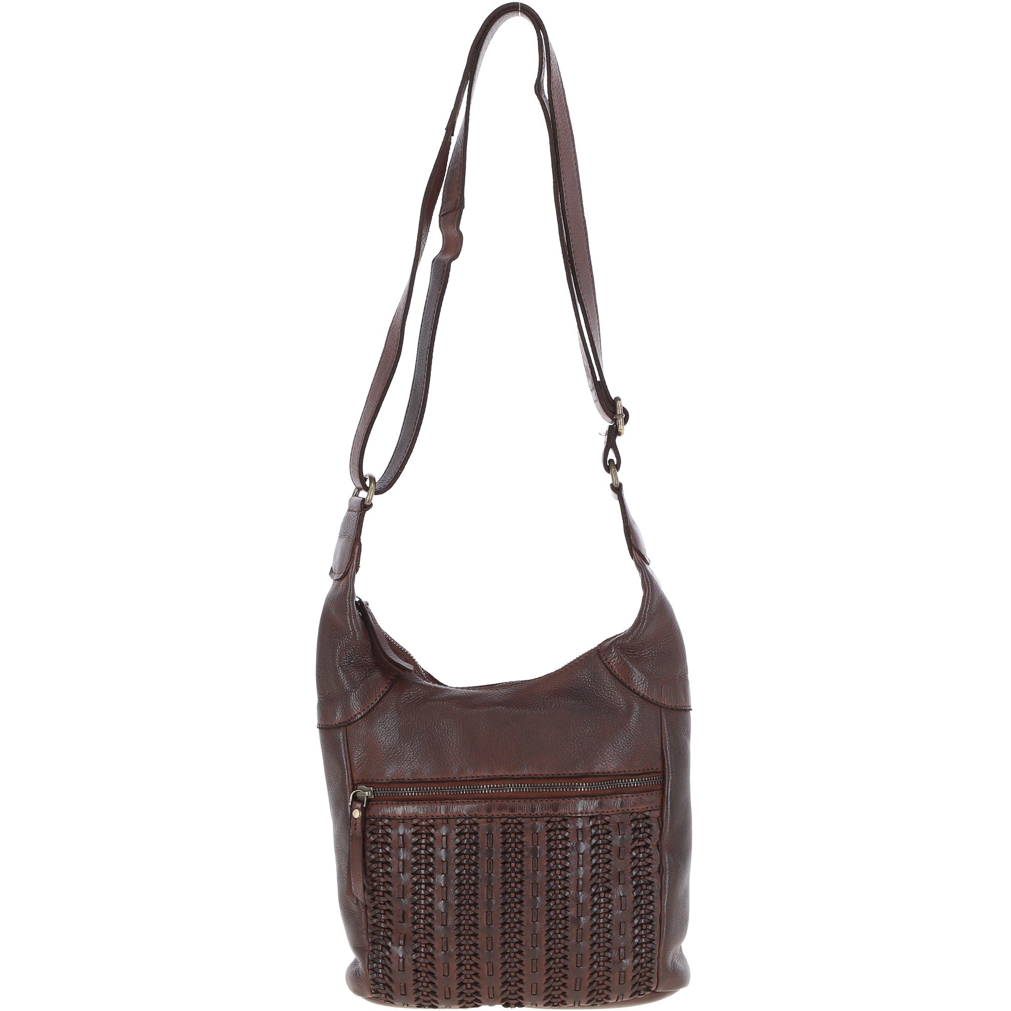 Vintage Woven Leather Crossbody Bag Brandy:  D-92