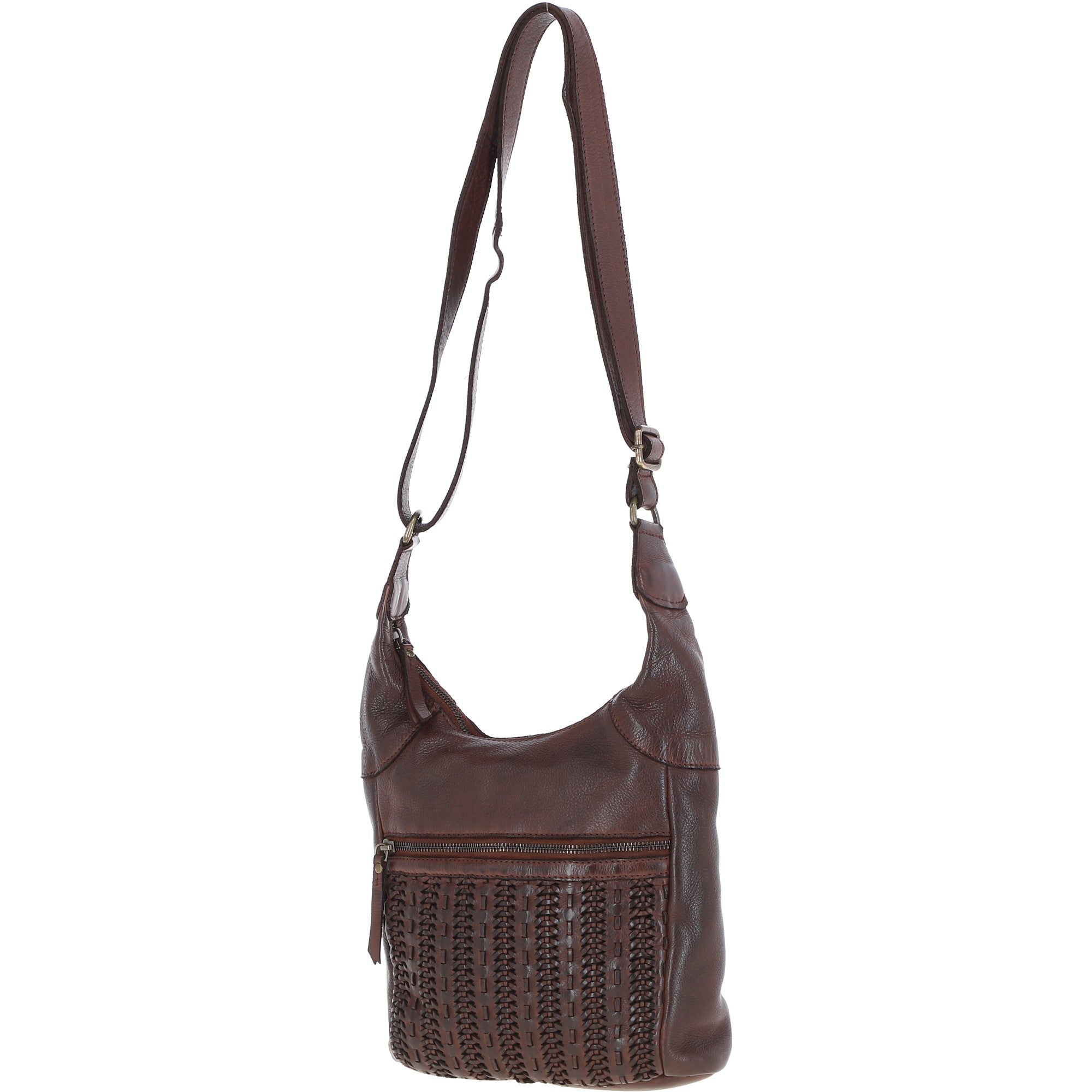 Vintage Woven Leather Crossbody Bag Brandy:  D-92