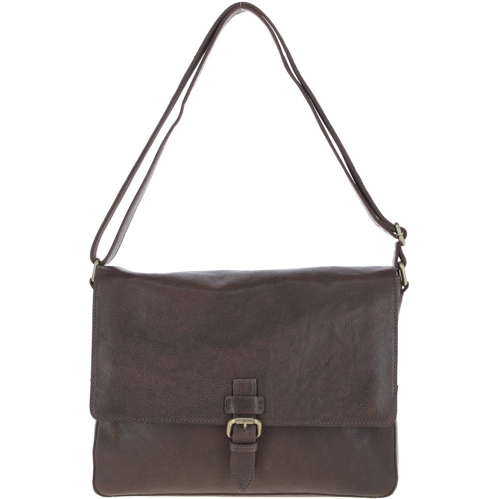 Ashwood Waxy Leather Messenger Bag Brown: David